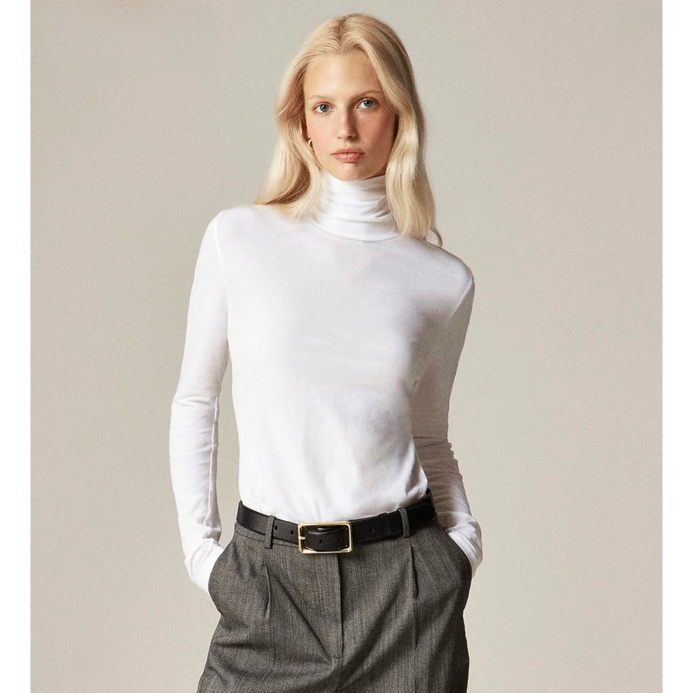 NWT J. Crew Feather Jersey Turtleneck Long Sleeve White